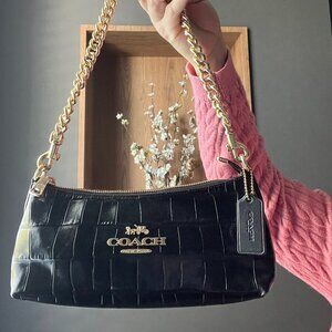 Coach "Charlotte" Chain shoulder bag Leather Black Croc embossed 2WAY